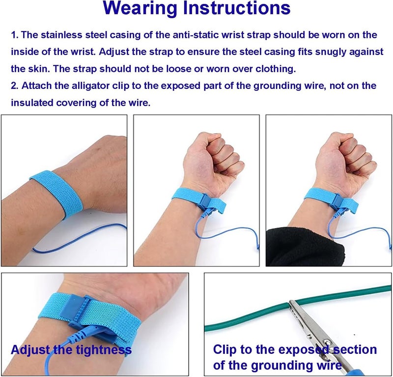 Zoolfix 10 Pack ESD Wrist Strap with Grounding Plug, Adjustable Coiled Cord (Blue) - Image 5
